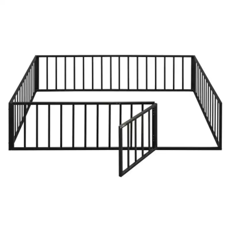 Queen-Size Metal Bed Frame with Enclosing Fence and Door Design