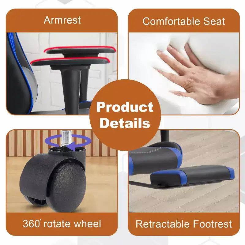 Chaise de bureau de jeu de course massante avec massage
