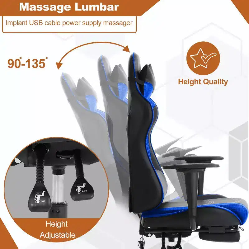 Chaise de bureau de jeu de course massante avec massage