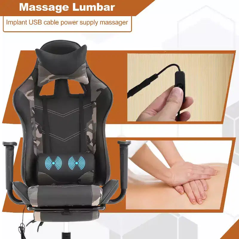Chaise de bureau de jeu de course massante avec massage