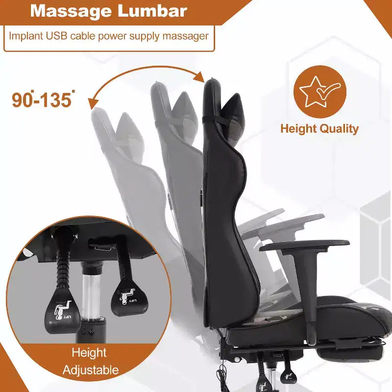 Chaise de bureau de jeu de course massante avec massage