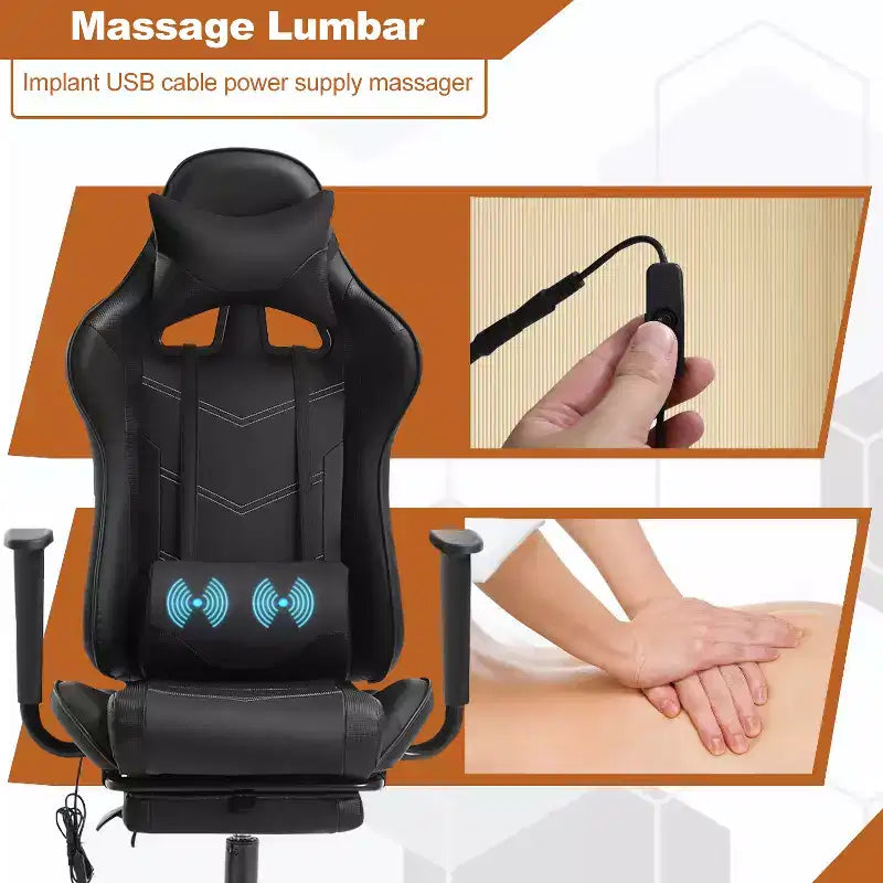 Chaise de bureau de jeu de course massante avec massage