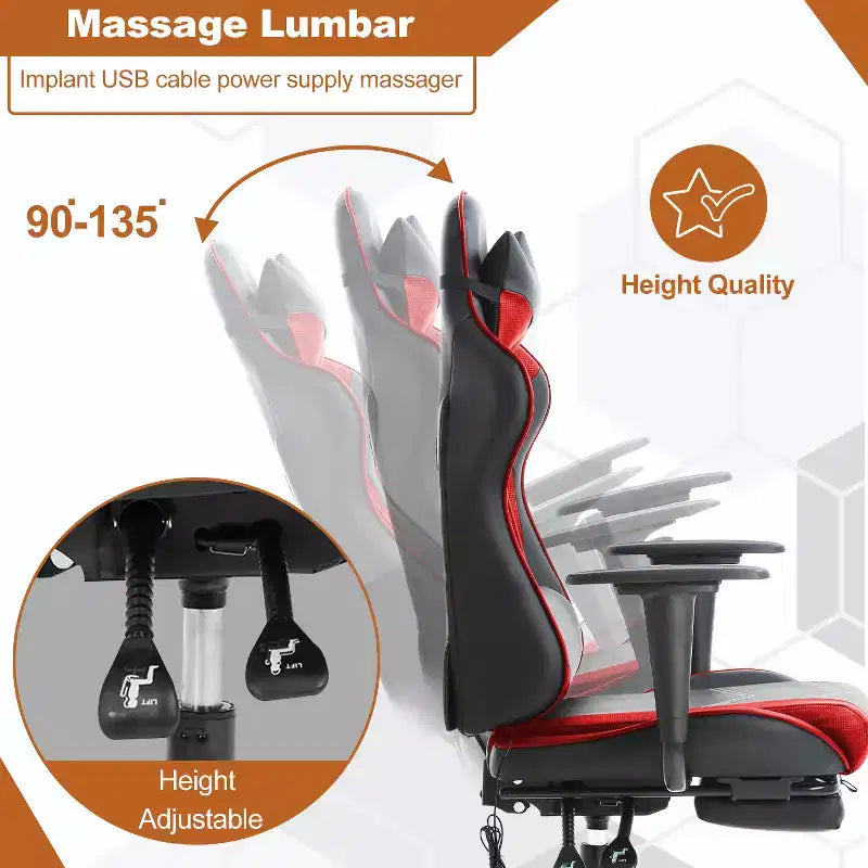 Chaise de bureau de jeu de course massante avec massage