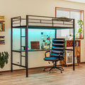 Lit mezzanine double avec bureau, lumières LED, station de recharge