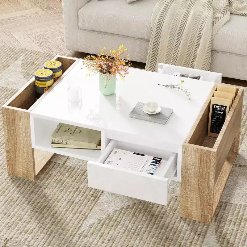 Table basse brillante avec 2 tiroirs