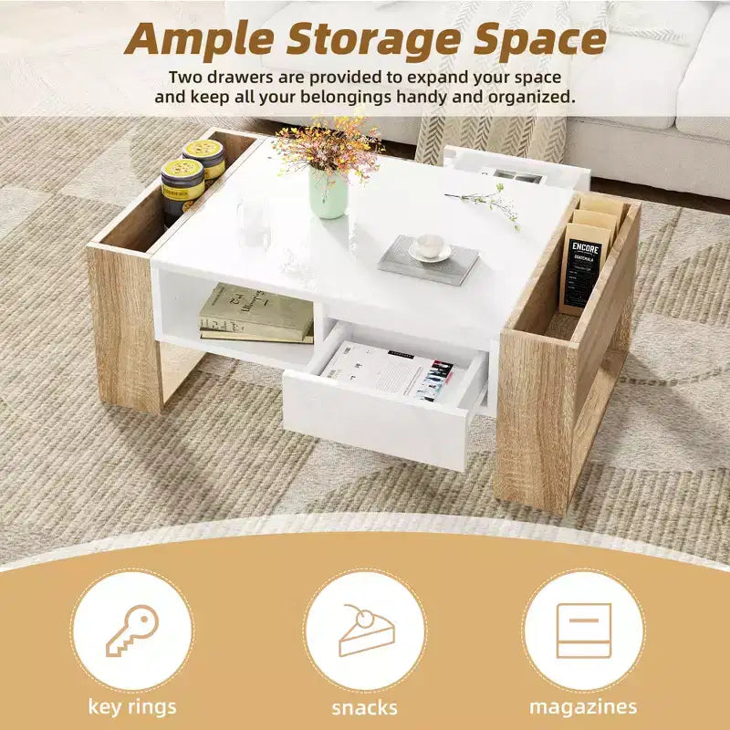 Table basse brillante avec 2 tiroirs