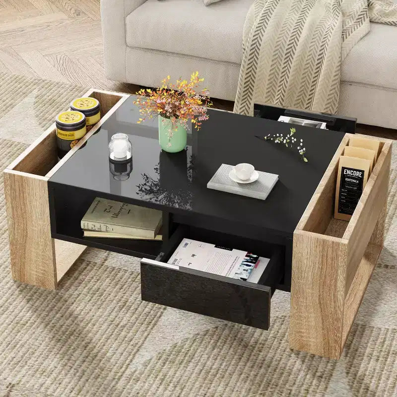Table basse brillante avec 2 tiroirs