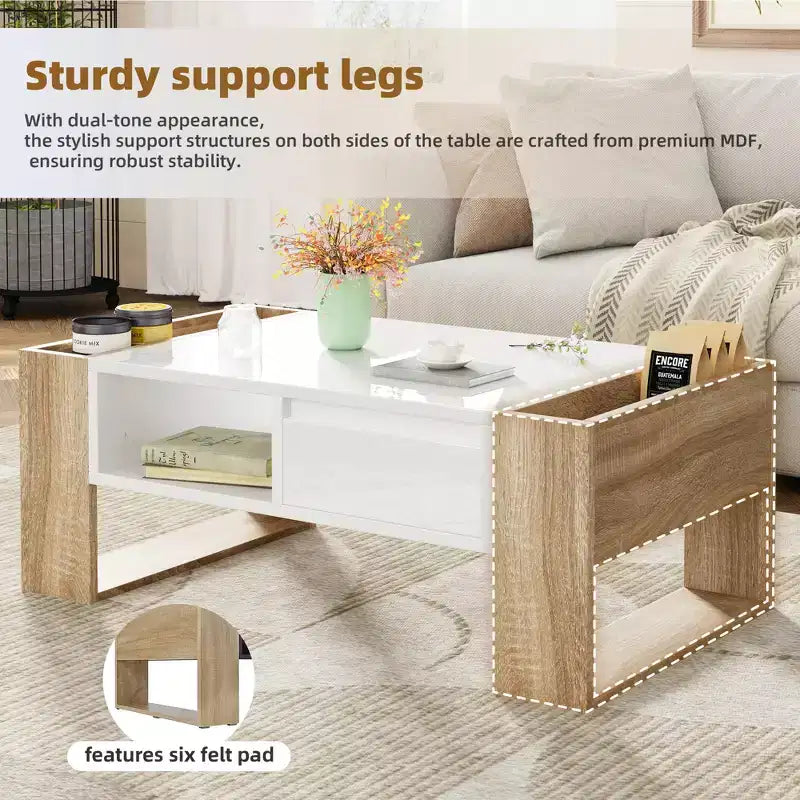 Table basse brillante avec 2 tiroirs