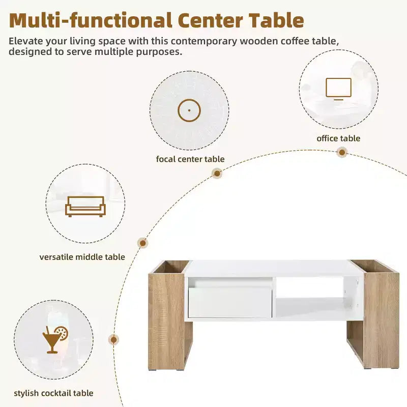 Table basse brillante avec 2 tiroirs