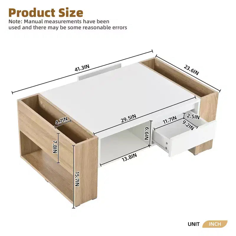 Table basse brillante avec 2 tiroirs