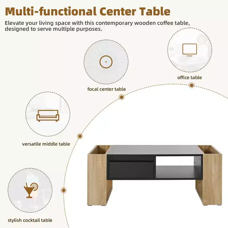 Table basse brillante avec 2 tiroirs