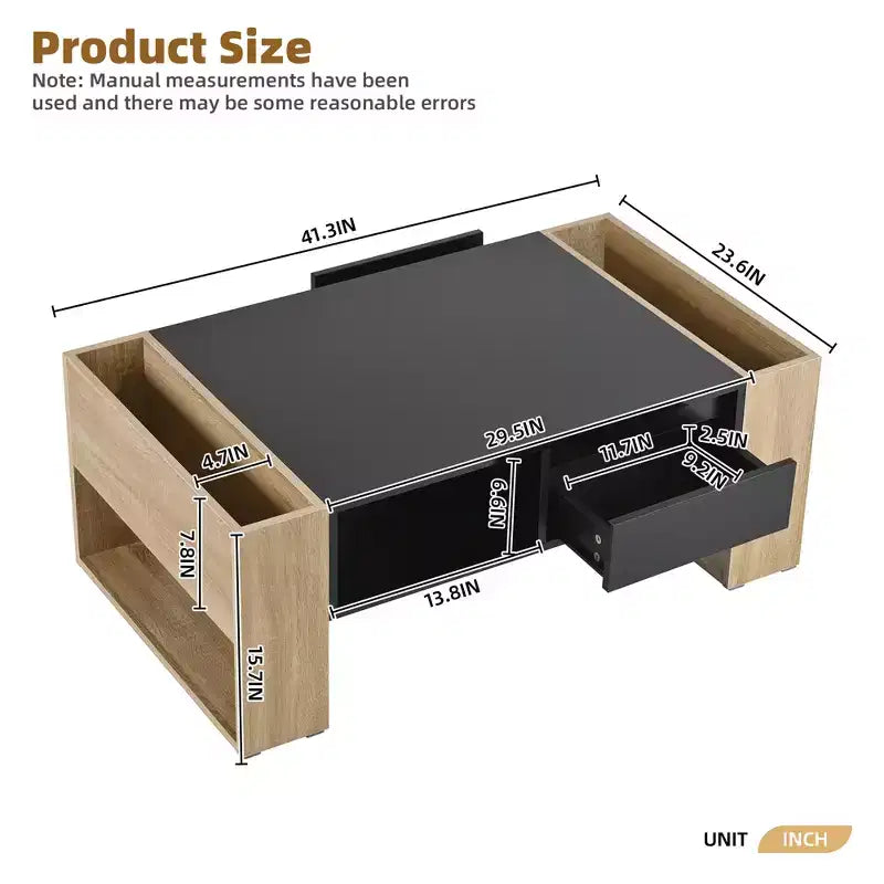 Table basse brillante avec 2 tiroirs