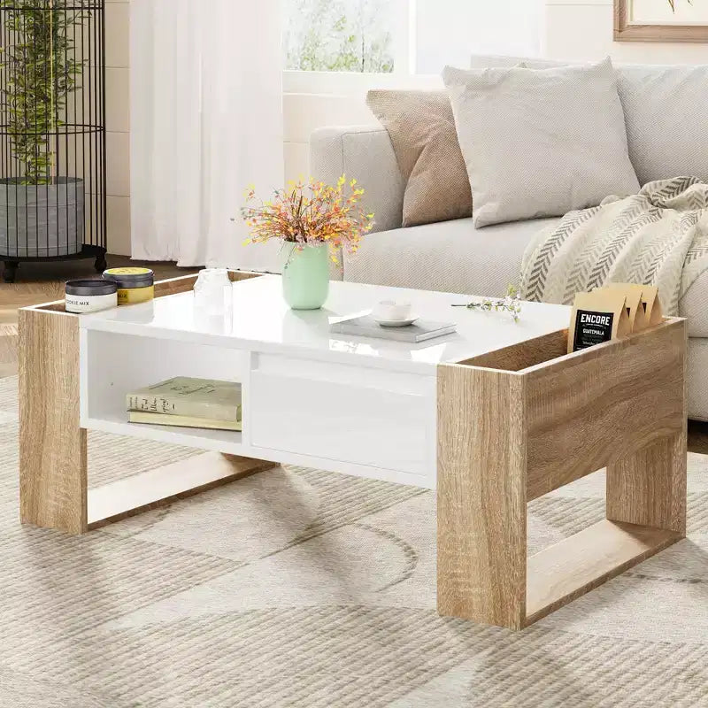 Table basse brillante avec 2 tiroirs