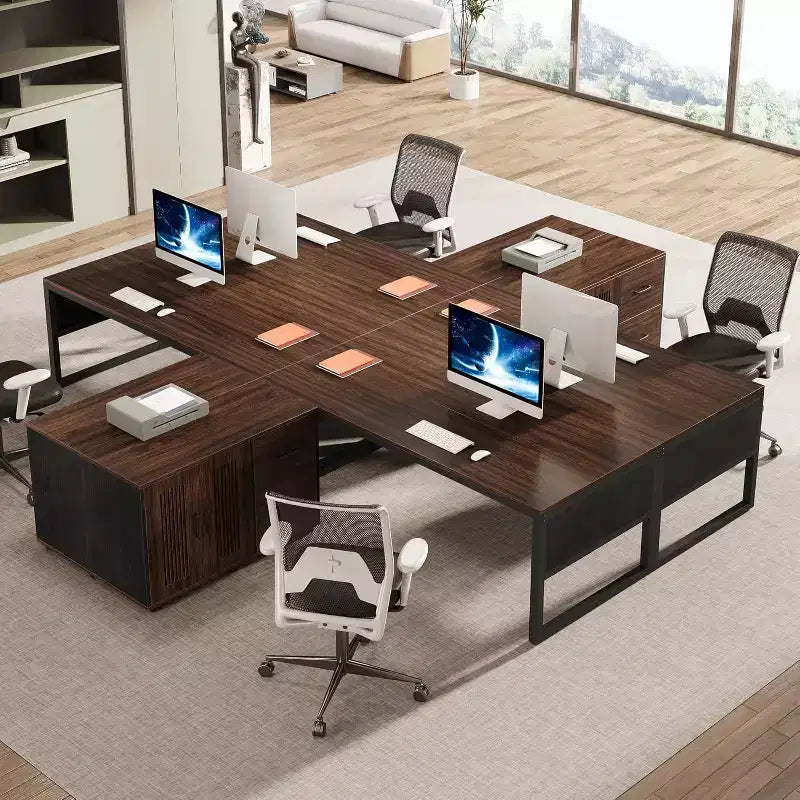 Bureau de direction en L, grand bureau informatique moderne avec mobile