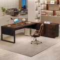 Bureau de direction en L, grand bureau informatique moderne avec mobile