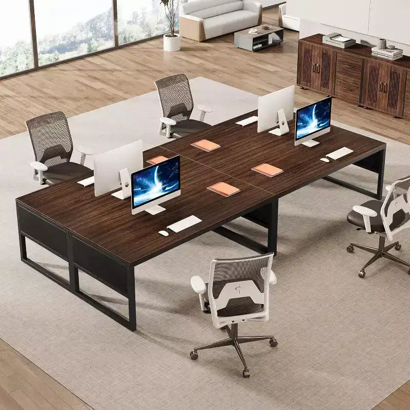 Bureau de direction en L, grand bureau informatique moderne avec mobile