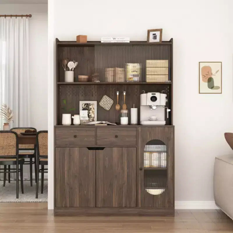 Meuble de rangement de cuisine, grande armoire de rangement avec portes en verre cannelé