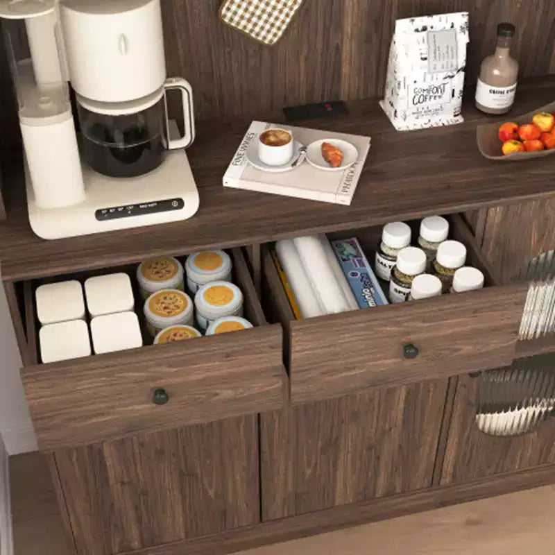 Meuble de rangement de cuisine, grande armoire de rangement avec portes en verre cannelé