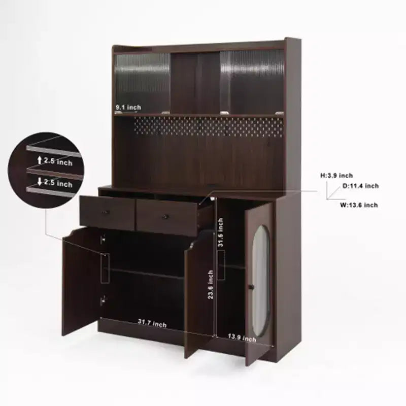 Meuble de rangement de cuisine, grande armoire de rangement avec portes en verre cannelé