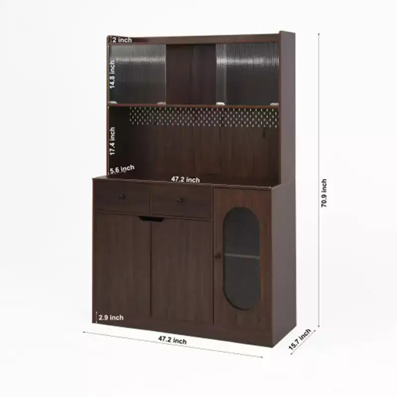 Meuble de rangement de cuisine, grande armoire de rangement avec portes en verre cannelé
