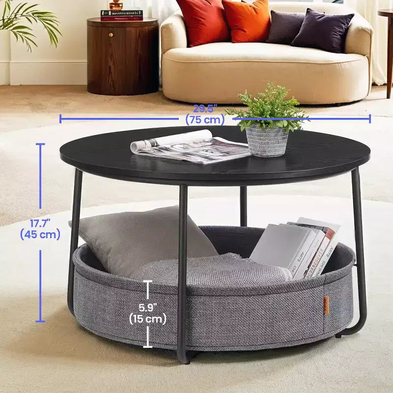Table basse ronde avec cadre en métal, table basse de style moderne