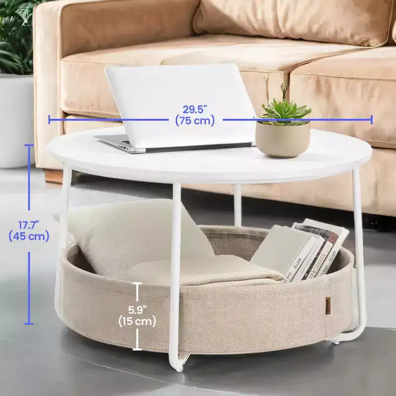 Table basse ronde avec cadre en métal, table basse de style moderne