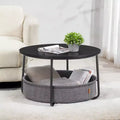 Round Coffee Table with Metal Frame, Modern Style Center Table for Living Room with Storage and Fabric Basket
