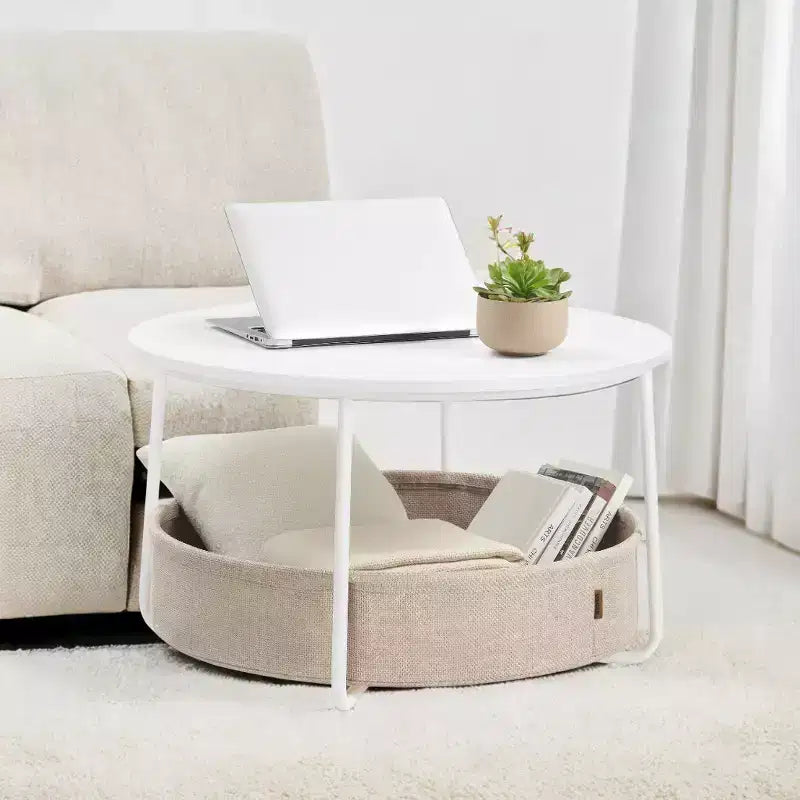 Table basse ronde avec cadre en métal, table basse de style moderne