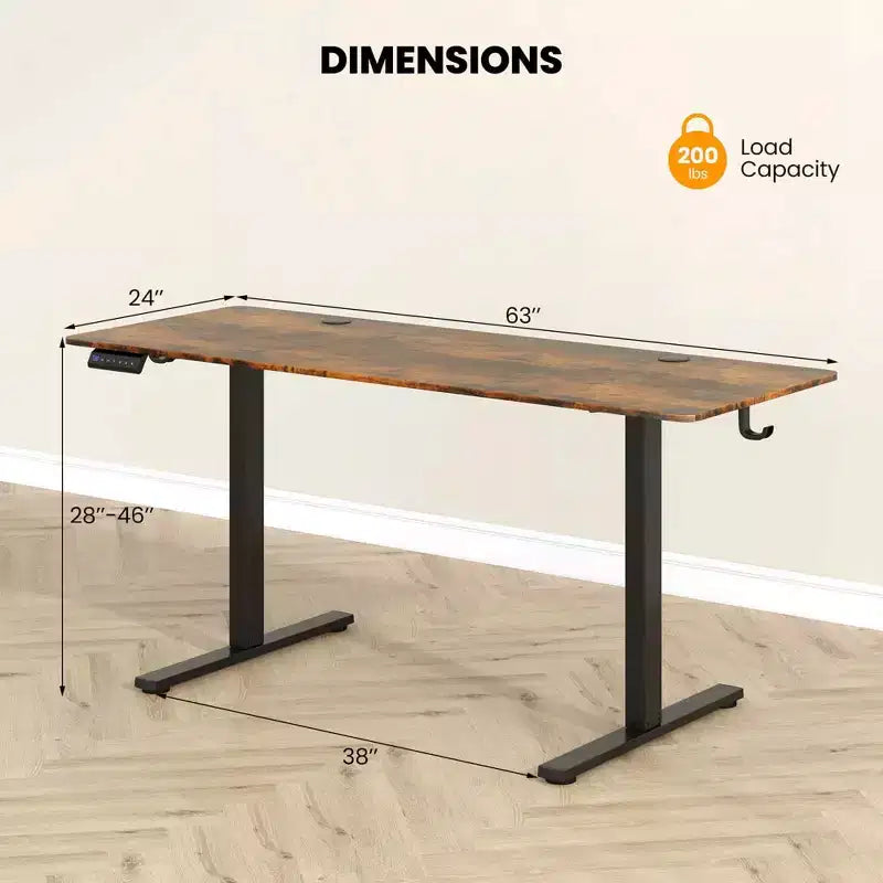 Bureau assis-debout réglable en hauteur électrique naturel/marron/blanc