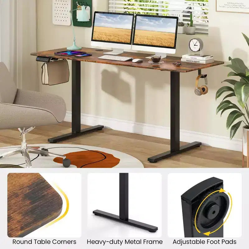 Bureau assis-debout réglable en hauteur électrique naturel/marron/blanc