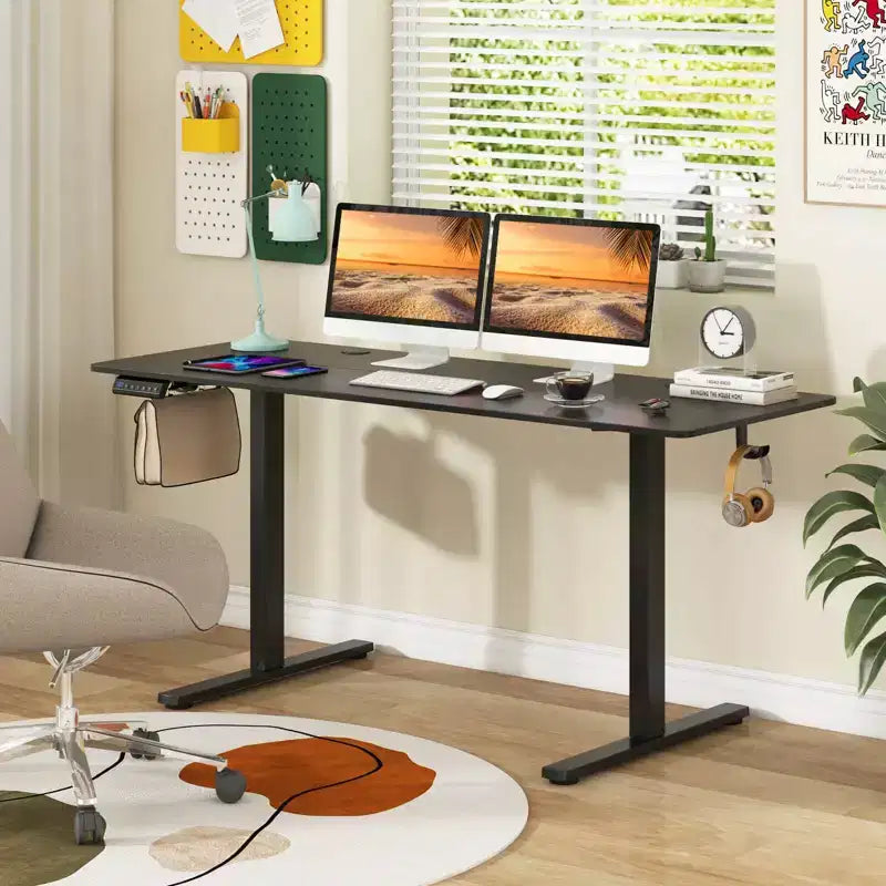 Bureau assis-debout réglable en hauteur électrique naturel/marron/blanc