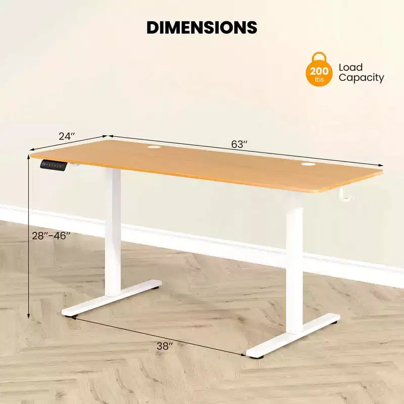Bureau assis-debout réglable en hauteur électrique naturel/marron/blanc