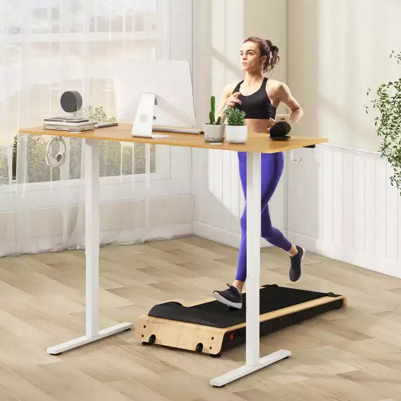 Bureau assis-debout réglable en hauteur électrique naturel/marron/blanc