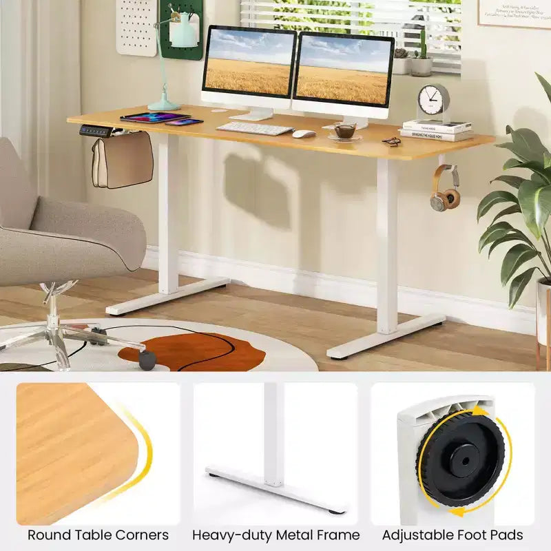 Bureau assis-debout réglable en hauteur électrique naturel/marron/blanc