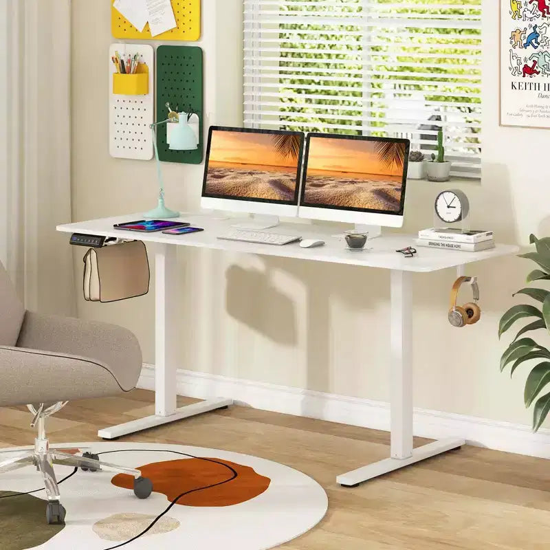 Bureau assis-debout réglable en hauteur électrique naturel/marron/blanc