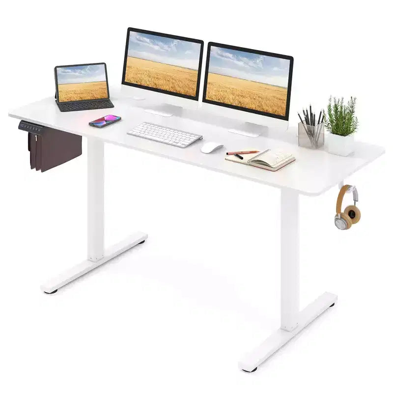 Bureau assis-debout réglable en hauteur électrique naturel/marron/blanc