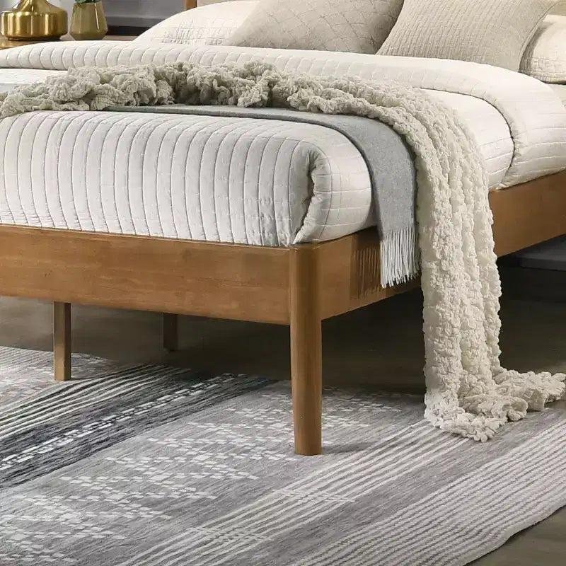 Lit plateforme de chambre en bois d'hévéa avec table de chevet