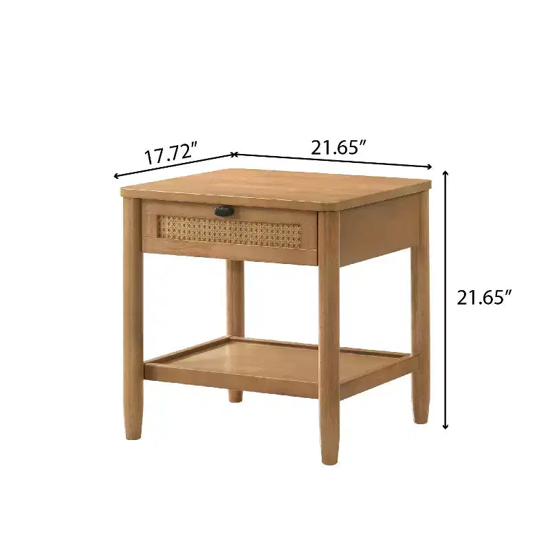 Lit plateforme de chambre en bois d'hévéa avec table de chevet