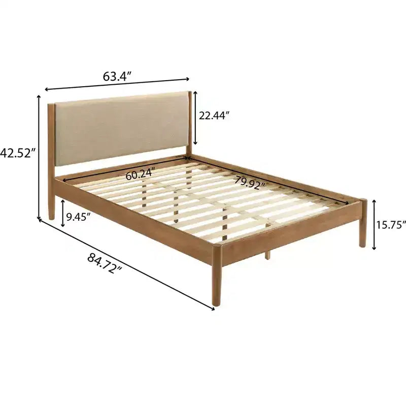 Lit plateforme de chambre en bois d'hévéa avec table de chevet