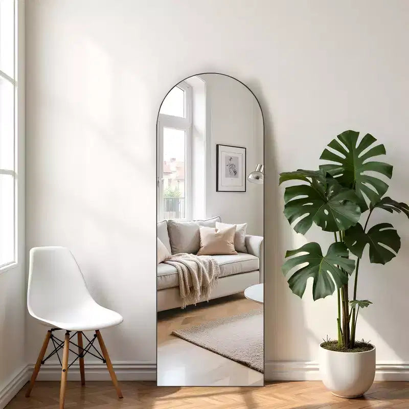 Miroir sur pied plein cadre en bois massif de couleur noire