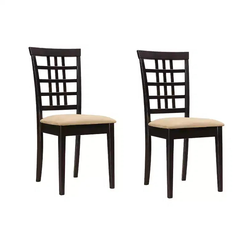 Simple Relax Set of 2 Dining Chairs with Lattice Back in Cappuccino