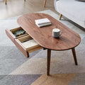 GDFStudio Yetta Solid Oak Wood 47W Oval Coffee Table with Two Drawers
