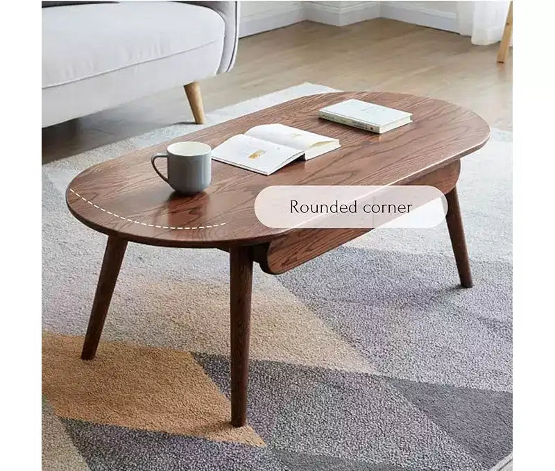Table basse ovale en bois de chêne massif de 47 po de largeur avec deux tiroirs