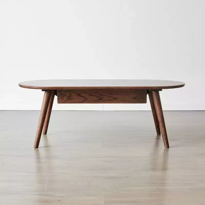 Table basse ovale en bois de chêne massif de 47 po de largeur avec deux tiroirs