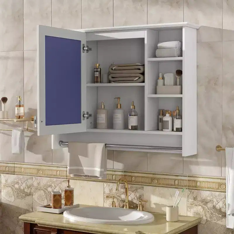 Armoire à pharmacie murale de salle de bain avec porte miroir et barre porte-serviettes