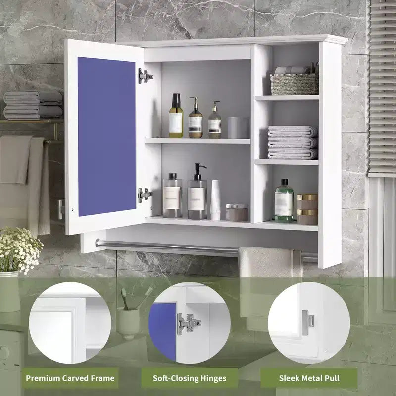Armoire à pharmacie murale de salle de bain avec porte miroir et barre porte-serviettes