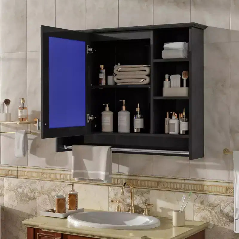 Armoire à pharmacie murale de salle de bain avec porte miroir et barre porte-serviettes