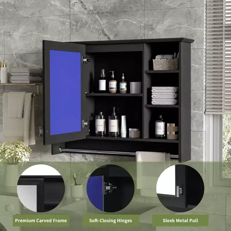 Armoire à pharmacie murale de salle de bain avec porte miroir et barre porte-serviettes