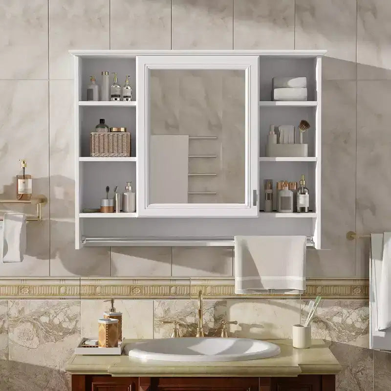 Armoire à pharmacie murale de salle de bain avec porte miroir et barre porte-serviettes