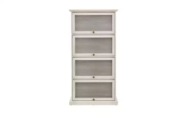 VIYET 63 4-Tier Glass Display Cabinet, White MDF+Tempered Glass Curio Cabinet (Flip-up Doors for Collectibles/Toys/Books)